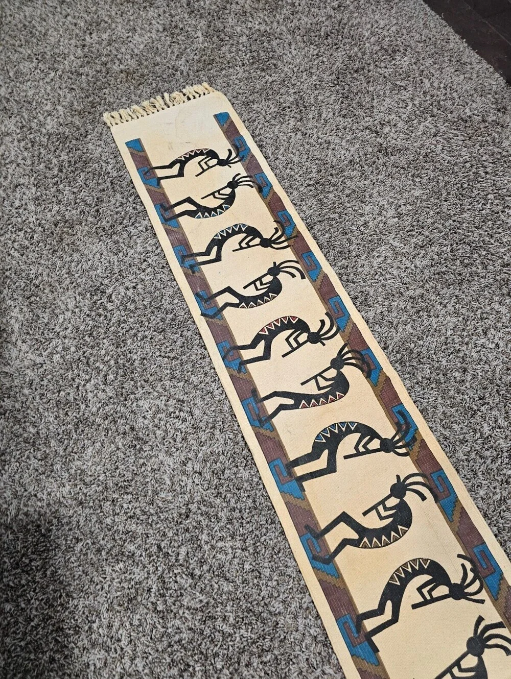 Southwest-inspired Kokopelli cotton table runner or wall hanging 6' Long